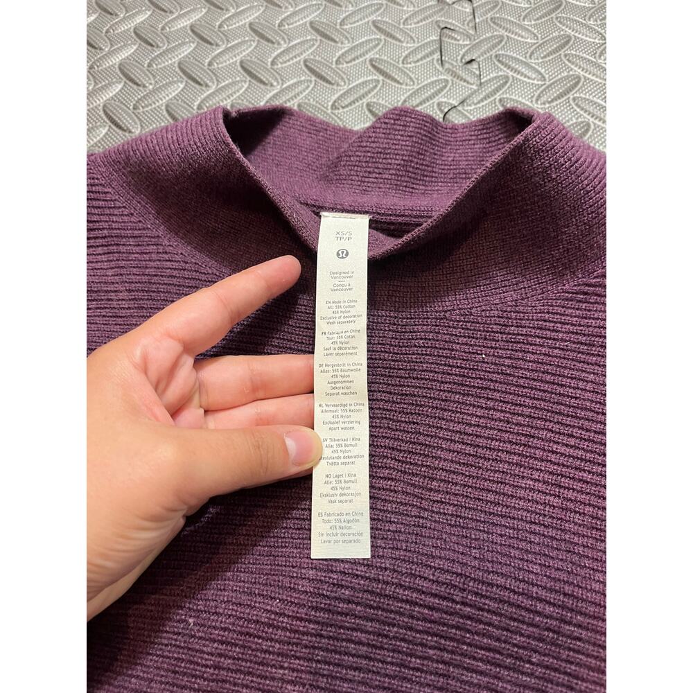 Lululemon Women Ribbed Knit Boxy Cotton-Blend Mock Neck Sweater Purple Size XS/S - Picture 2 of 7